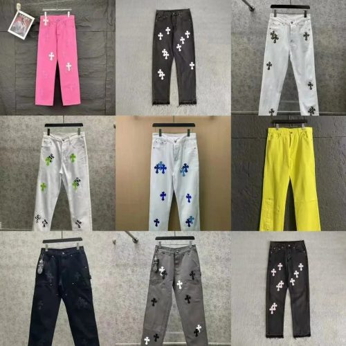 Chrome Hearts Cross Patch Denim Jeans Streetwear Pants Multicolor