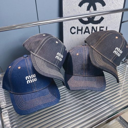 Miu Miu Denim Baseball Cap Embroidered Logo Hat Blue