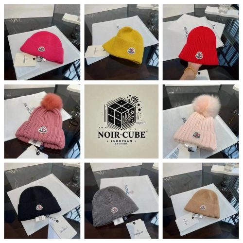 Moncler Ribbed Knit Beanie Wool Hat Multicolor