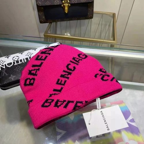Balenciaga All-Over Logo Knit Beanie Pink