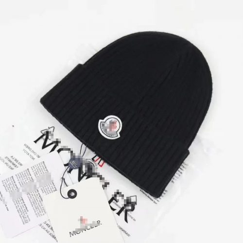 Moncler Ribbed Knit Beanie Winter Hat Black
