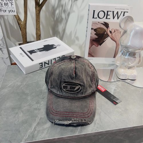 Diesel Distressed Denim Baseball Cap Vintage Baseball Cap Gray