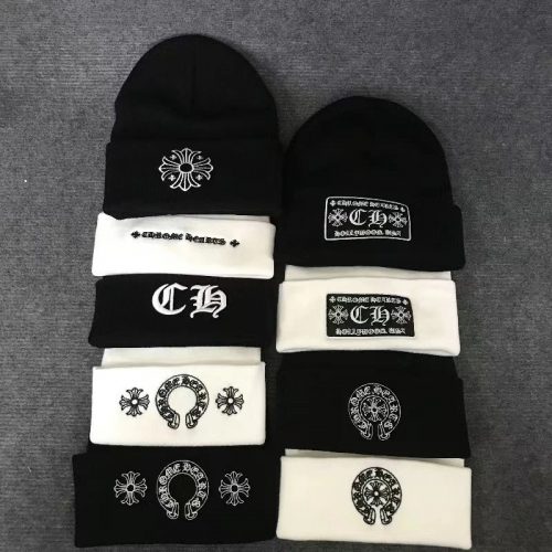 Chrome Hearts Logo Beanie Knit Hat Black and White