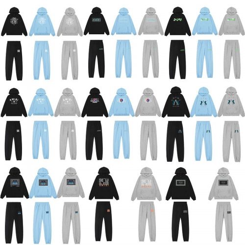 Amiri Graphic Print Cotton Tracksuit Set Black Blue and Gray