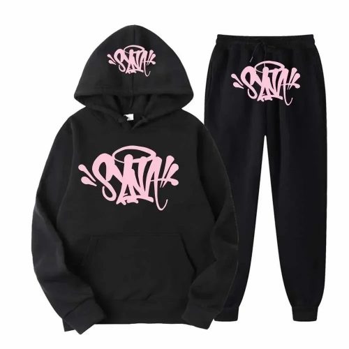 Syna World Syna Graffiti Print Streetwear Tracksuit Set Black and Pink