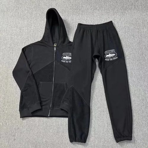 Corteiz Rules The World Streetwear Tracksuit Set Black