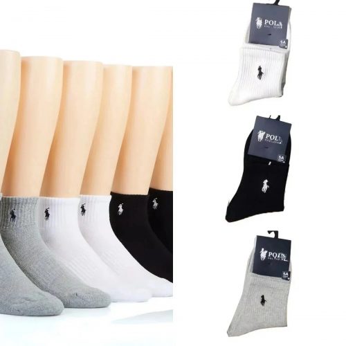 Polo Ralph Lauren Ribbed Crew Socks Cotton Set Black White and Gray