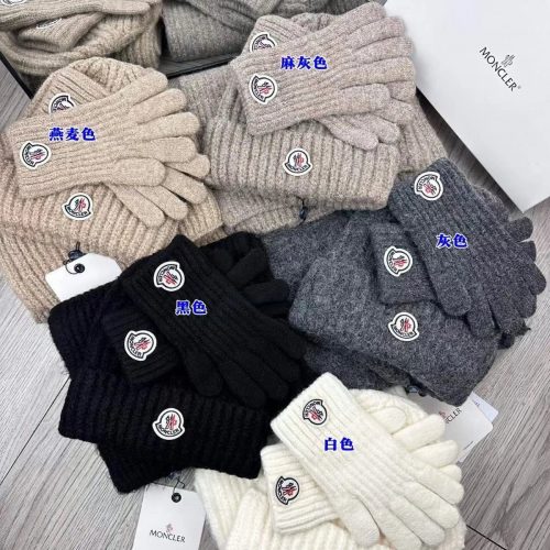 Moncler Ribbed Knit Beanie and Gloves Winter Accessories Set Multicolor