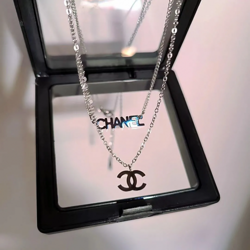 Chanel Double Layer Silver Necklace with Pendant