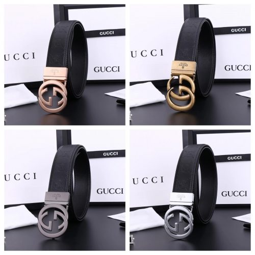 Gucci Interlocking G Embossed Leather Belt Black