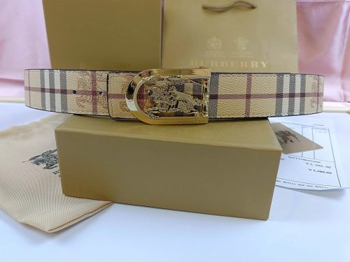 Burberry Equestrian Knight Design Check Belt Classic Leather Belt Beige