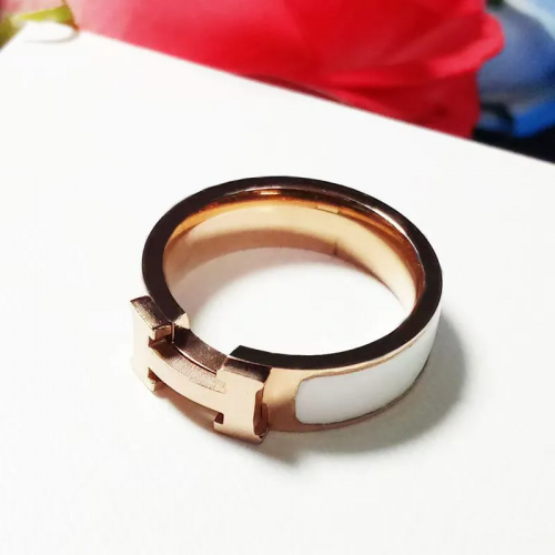 Hermes Pop H Minimalist Ring White and Rose Gold