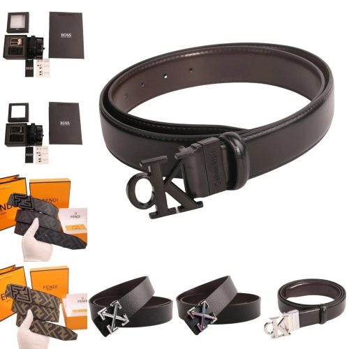 Calvin Klein CK Logo Buckle Leather Belt Black