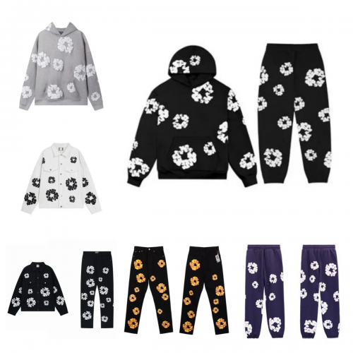 Corteiz CTZ Rules The World Floral Print Hoodie and Pants Set Black and Gray