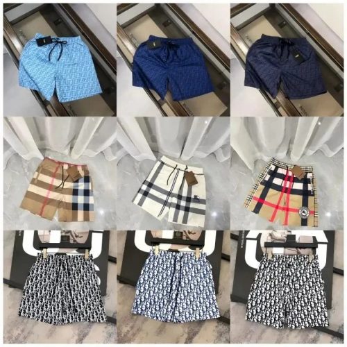 Design Monogram and Check Print Casual Shorts Multicolor