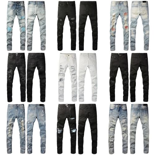 Amiri Distressed Skinny Jeans Ripped Denim Pants Black and Blue