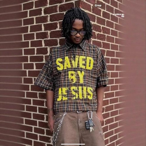 Design Saved By Jesus Plaid Button-Down Shirt Brown and Yellow