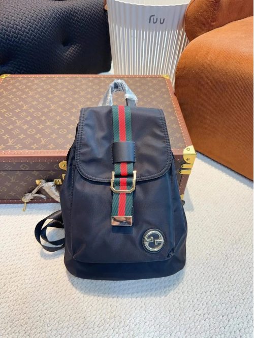 Gucci Web Stripe Nylon Casual Backpack Black