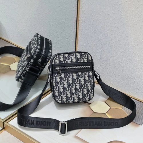 Dior Oblique Vertical Pouch Canvas Crossbody Bag Black and Beige