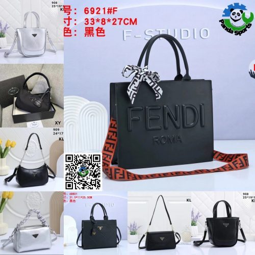 Fendi Roma Embossed Leather Tote Bag Black