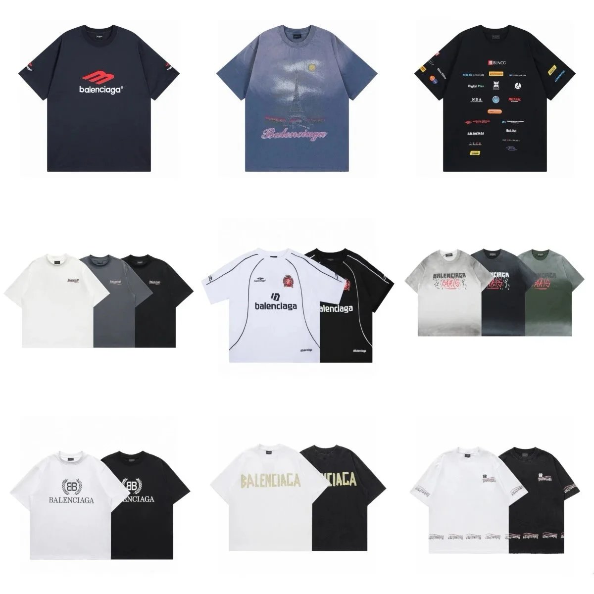 Balenciaga Graphic Print T-Shirt Casual Cotton Tee Multicolor