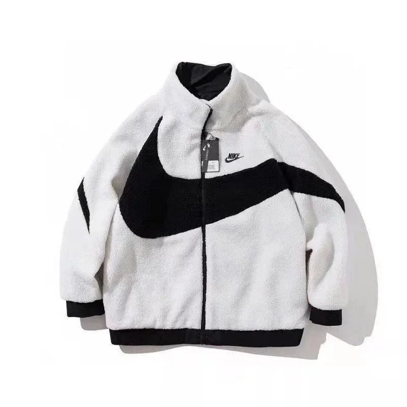 Nike Swoosh Sherpa Jacket Casual Fleece Jacket White and Black