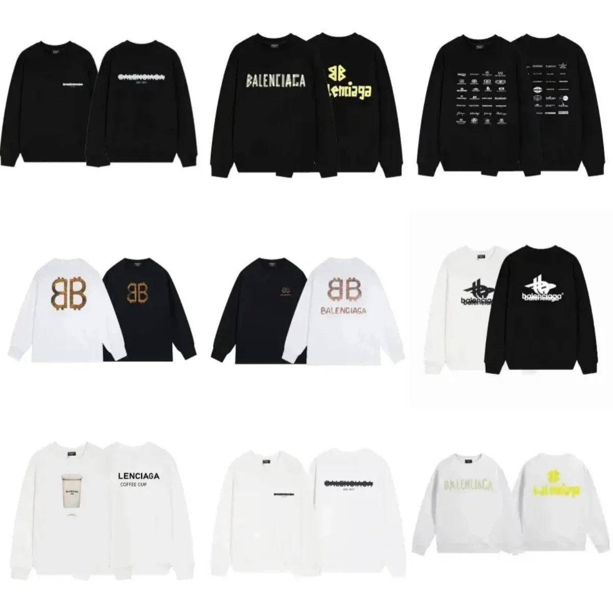 Balenciaga Graphic Logo Sweatshirt Casual Pullover Black and White