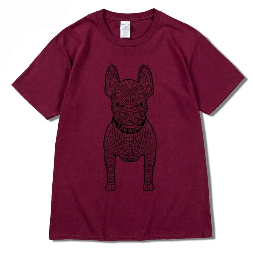 Wine red with black lettering