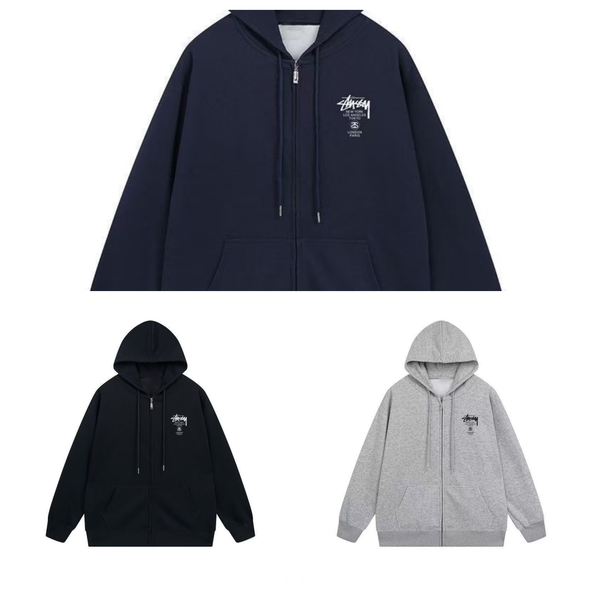 Stussy World Tour Zip Hoodie Casual Hoodie Navy
