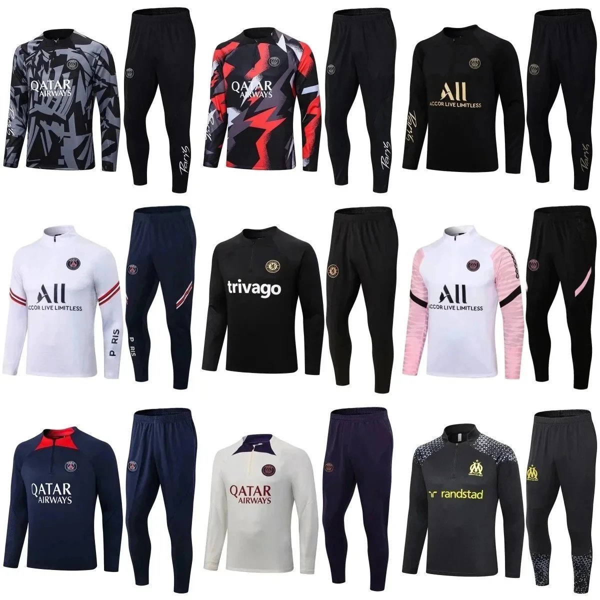 Paris Saint-Germain PSG Training Tracksuit Set Lightweight Sportswear Black and Multicolor