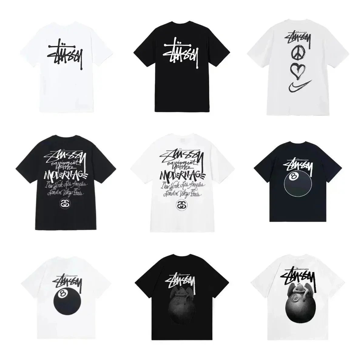 Stussy Graphic Print Casual T-Shirt Black and White