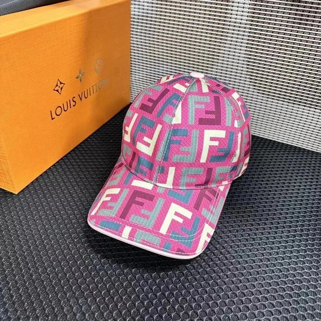 Fendi FF Logo Print Baseball Cap Pink Multicolor